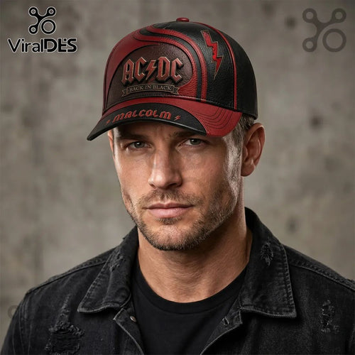 AC/DC Personalized Back In Black Faux Leather Baseball Cap