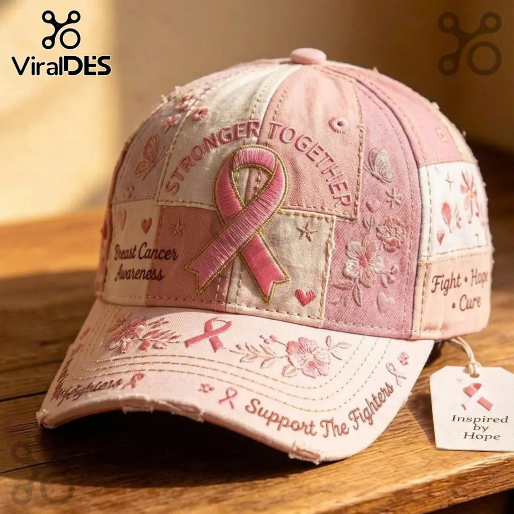 Breast Cancer Awareness Pink Ribbon Stronger Together Baseball Cap