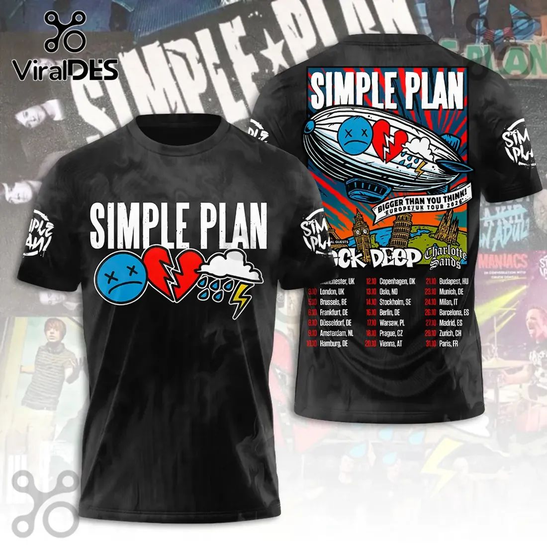 Simple Plan Europe UK Tour 2026 Band Merch Graphic T-Shirt