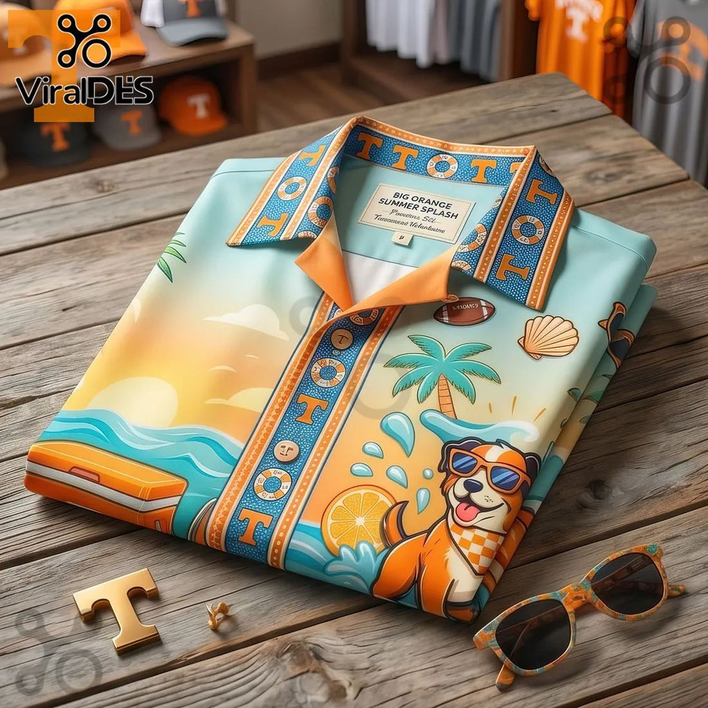 Tennessee Volunteers Big Orange Summer Splash Beach Dog Hawaiian Shirt