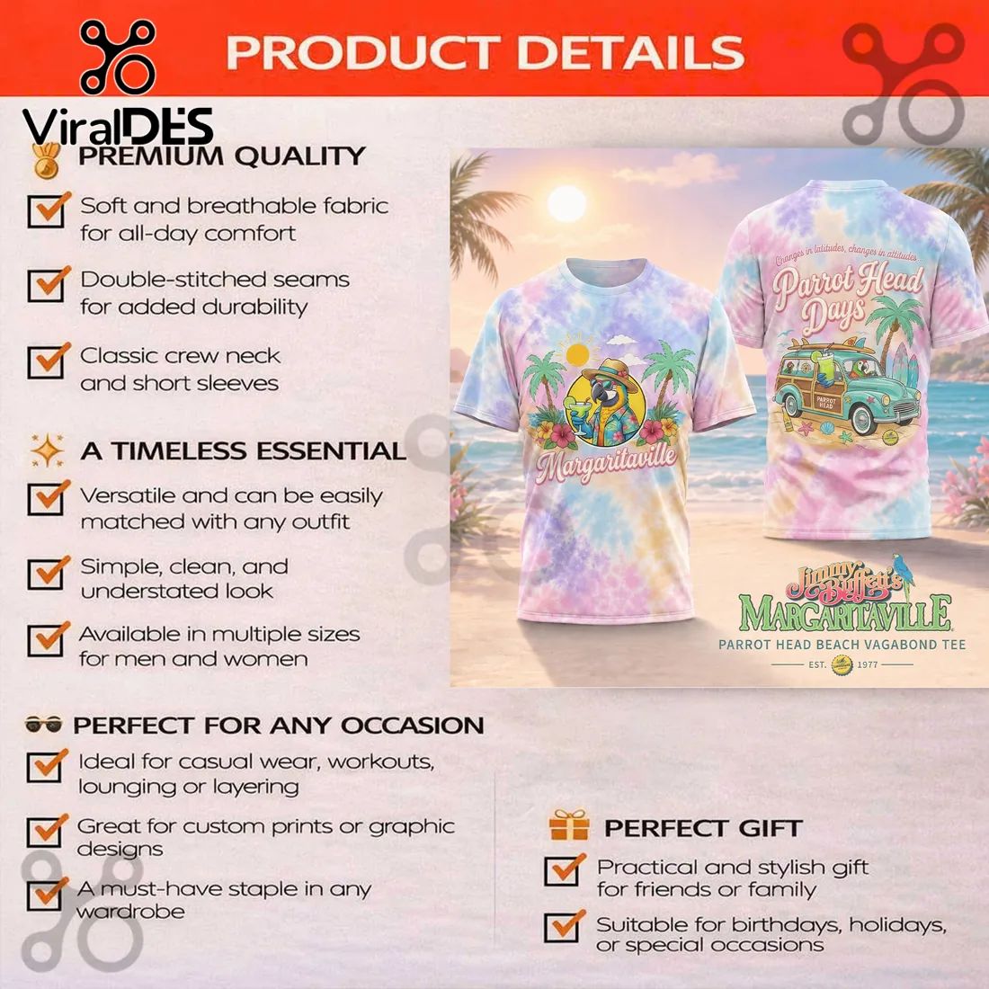 Jimmy Buffett Margaritaville Parrot Head Beach Vagabond T-Shirt