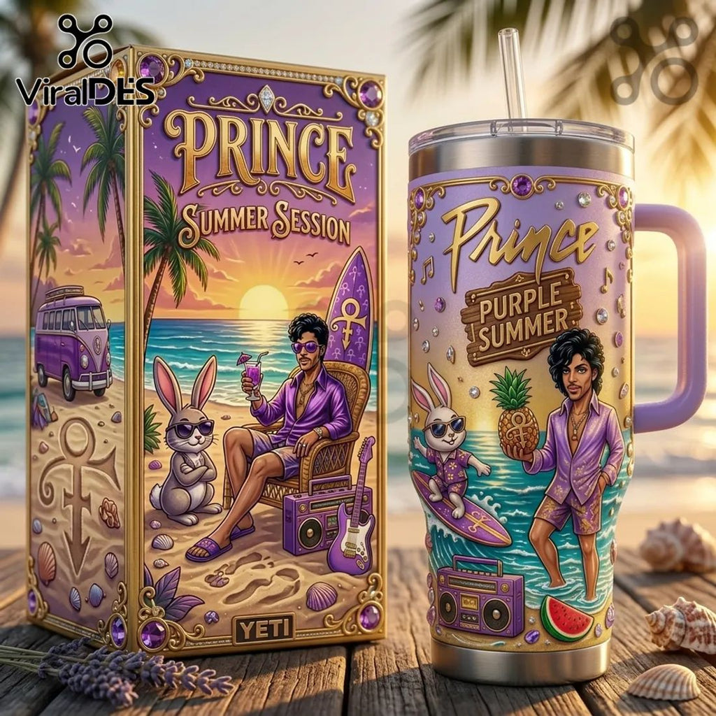 Prince Purple Summer Session Tropical Beach Insulated Handle Tumbler