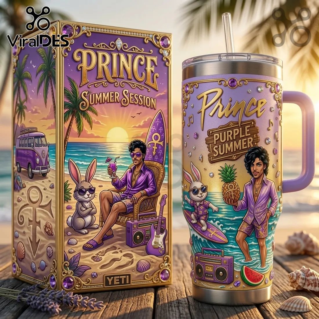 Prince Purple Summer Session Tropical Beach Insulated Handle Tumbler