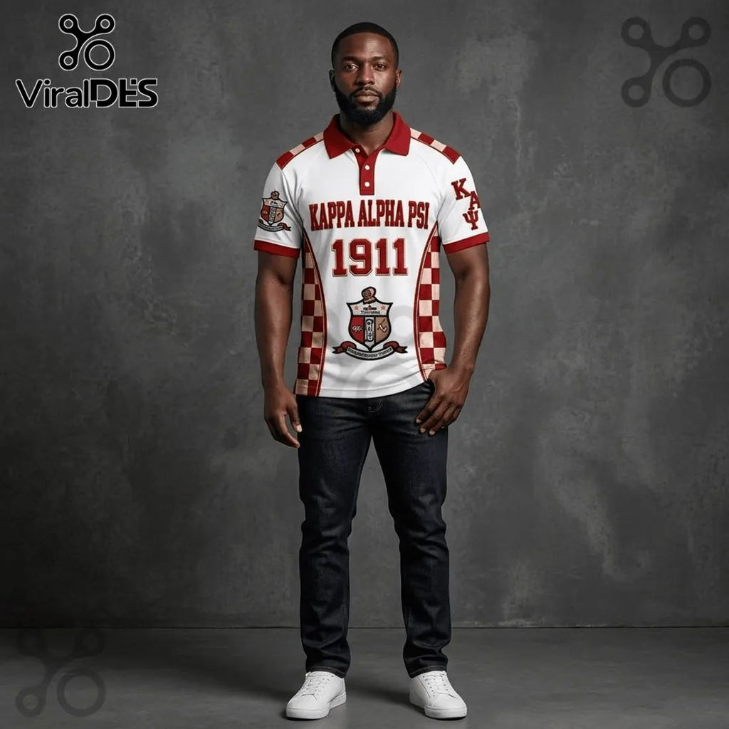 Kappa Alpha Psi 1911 Crest Red White Checkerboard Gift for Men Polo Shirt