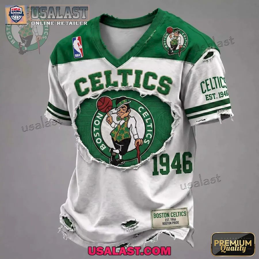 Boston Celtics Premium Printed V-Neck Tee Shirt
