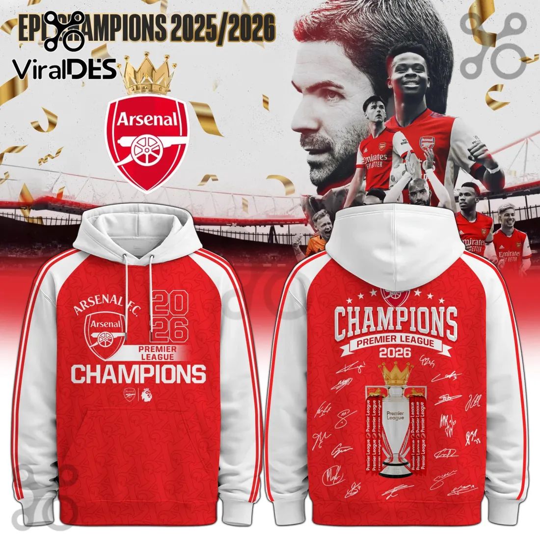 Arsenal FC Premier League Champions 2026 Hoodie