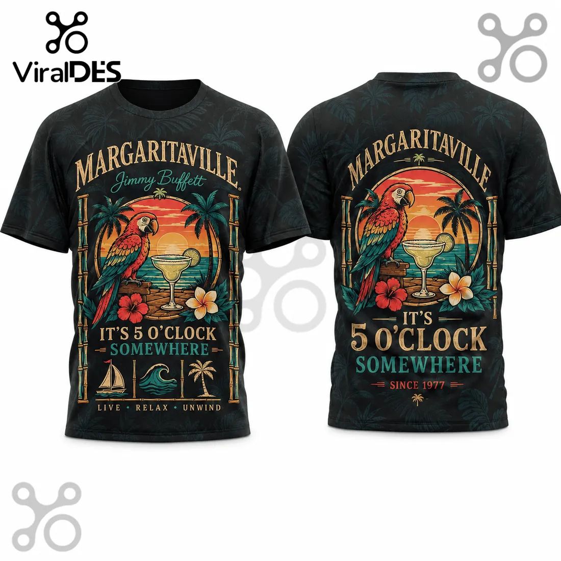 Margaritaville Jimmy Buffett Since 1977 Parrot Sunset Beach Shirt