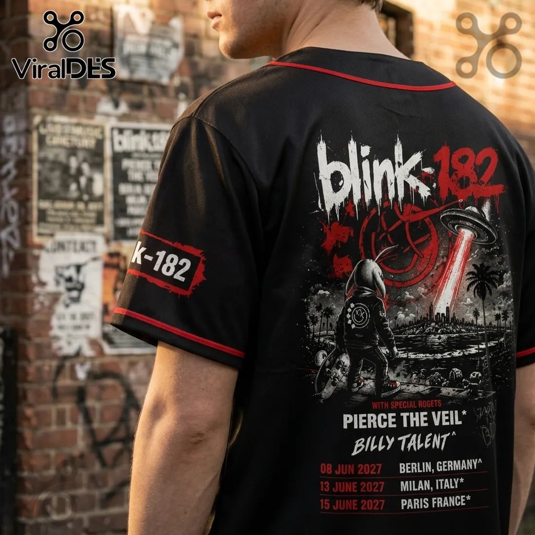 Blink-182 Europe 2027 Tour Black Baseball Jersey