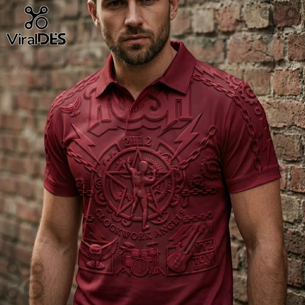 Premium Rush 2112 Embossed Red Short Sleeve Polo Shirt