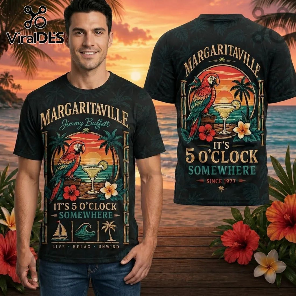 Margaritaville Jimmy Buffett Since 1977 Parrot Sunset Beach Shirt