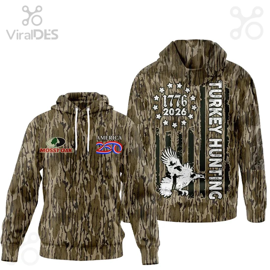 America 250th Anniversary Turkey Hunter Distressed Flag Camouflage T-Shirt