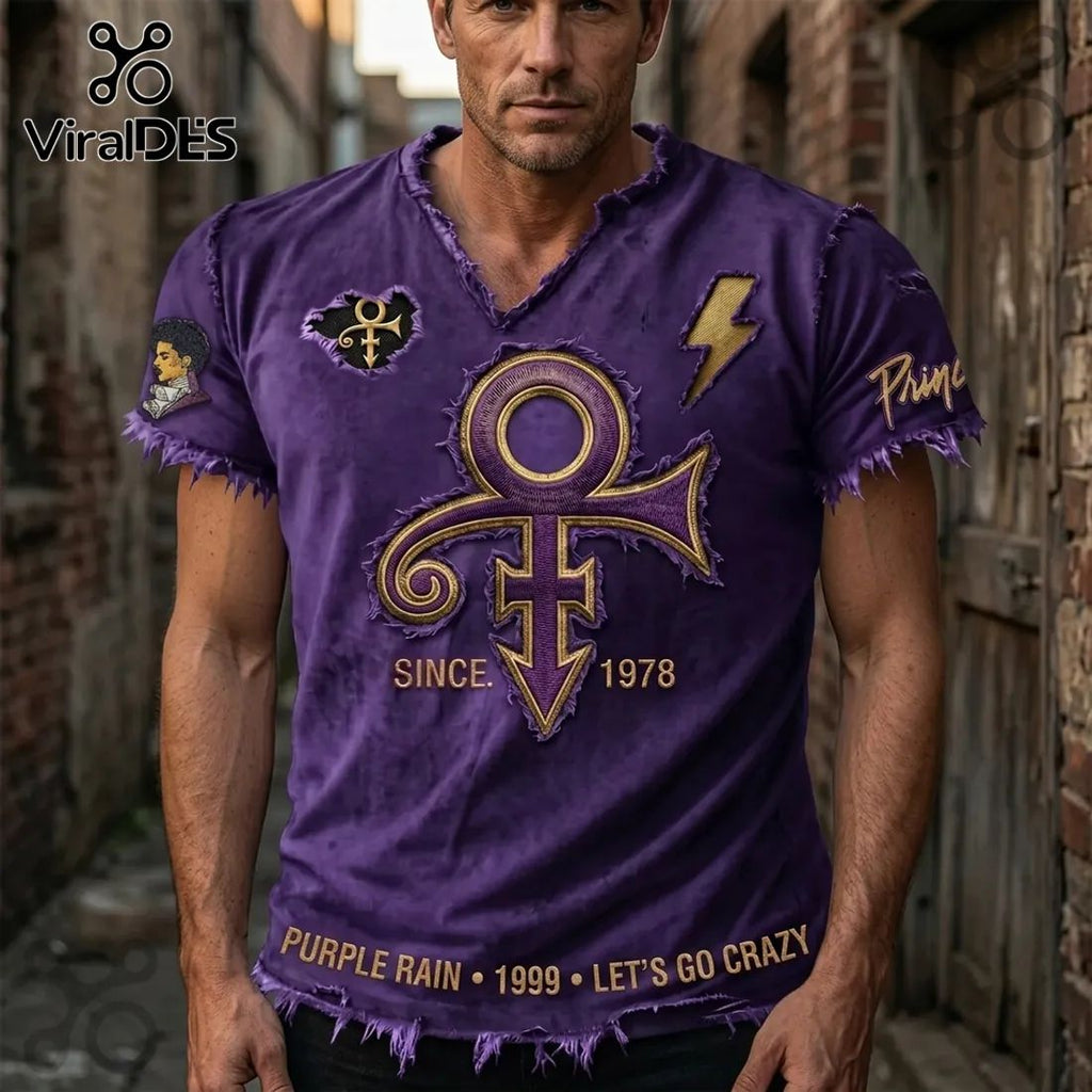 Prince Purple Rain Love Symbol Distressed V-Neck Shirt