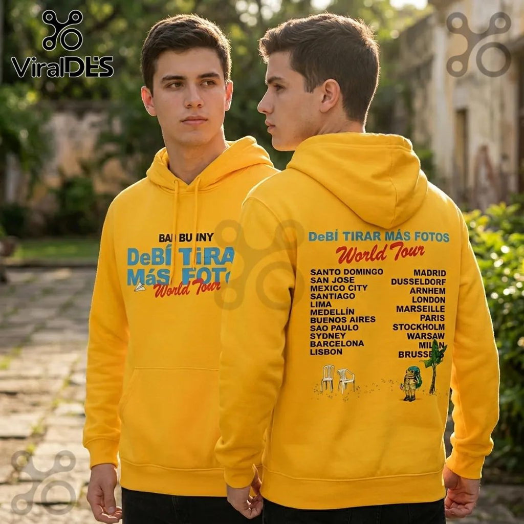 Bad Bunny Debi Tirar Mas Fotos World Tour Yellow Hoodie