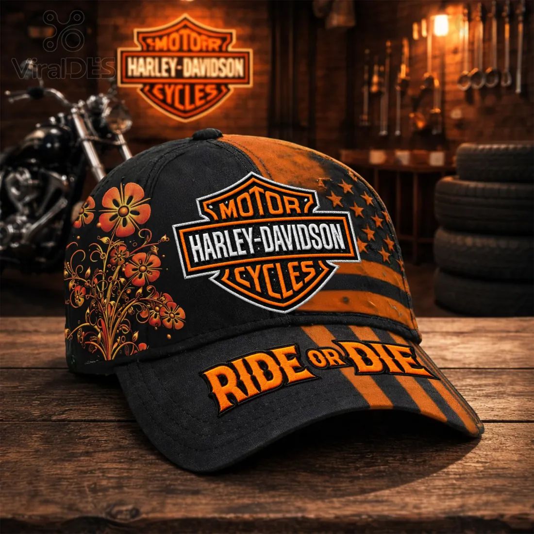 Harley-Davidson Ride or Die Floral Stars Embroidered Baseball Cap