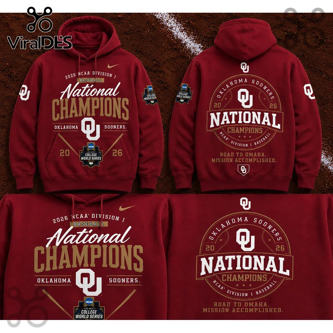 Oklahoma Sooners 2026 NCAA Baseball National Champions Maroon Hoodie