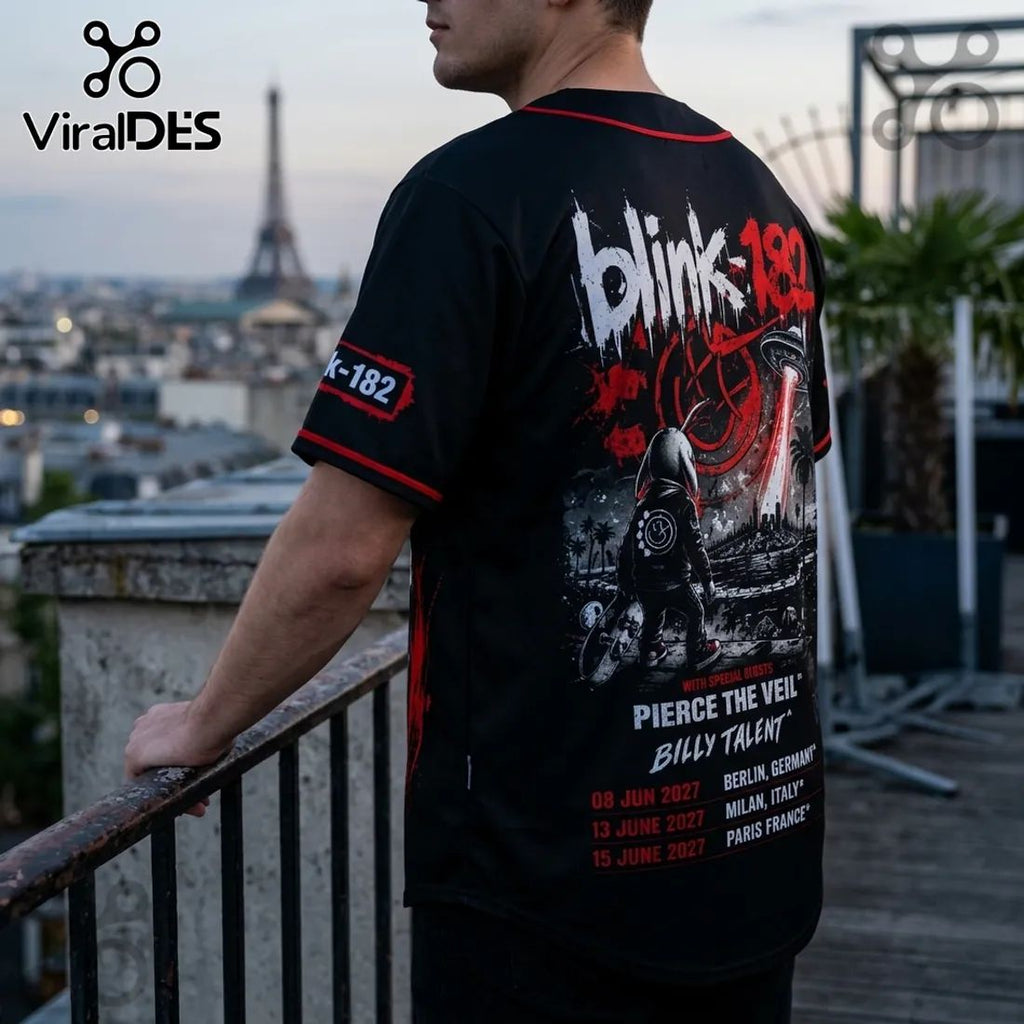 Blink-182 Europe 2027 Tour Black Baseball Jersey