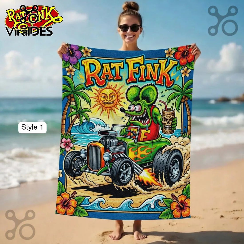Rat Fink Hot Rod Tropical Summer Car Art Design Beach Towel