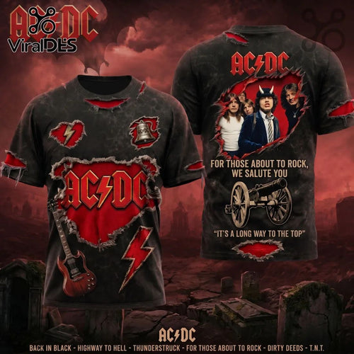 AC/DC Band For Those About To Rock Cannon Distressed Crewneck Shirt