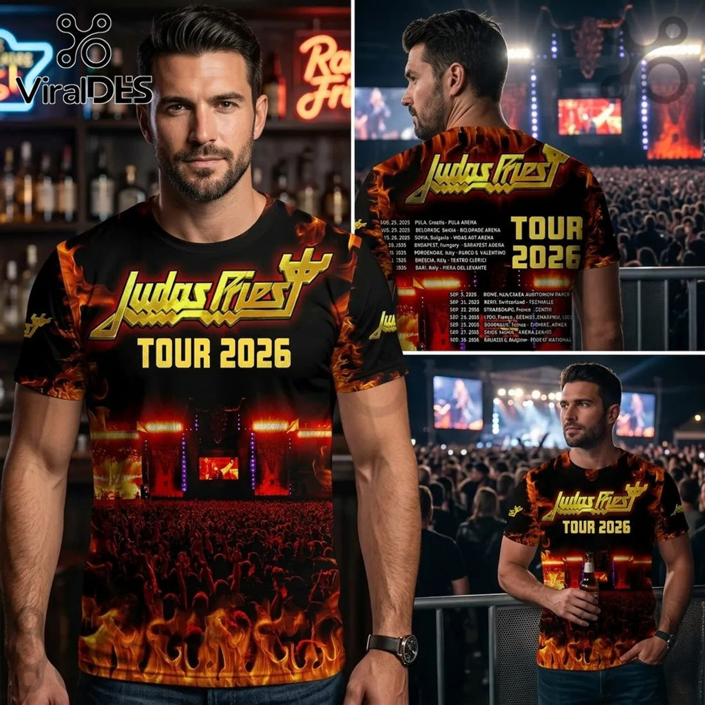 Judas Priest Tour 2026 Flame Concert Graphic T-Shirt