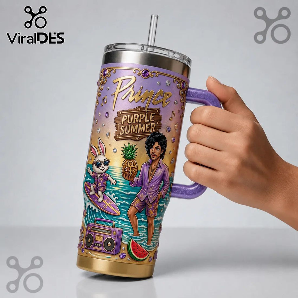 Prince Purple Summer Session Tropical Beach Insulated Handle Tumbler