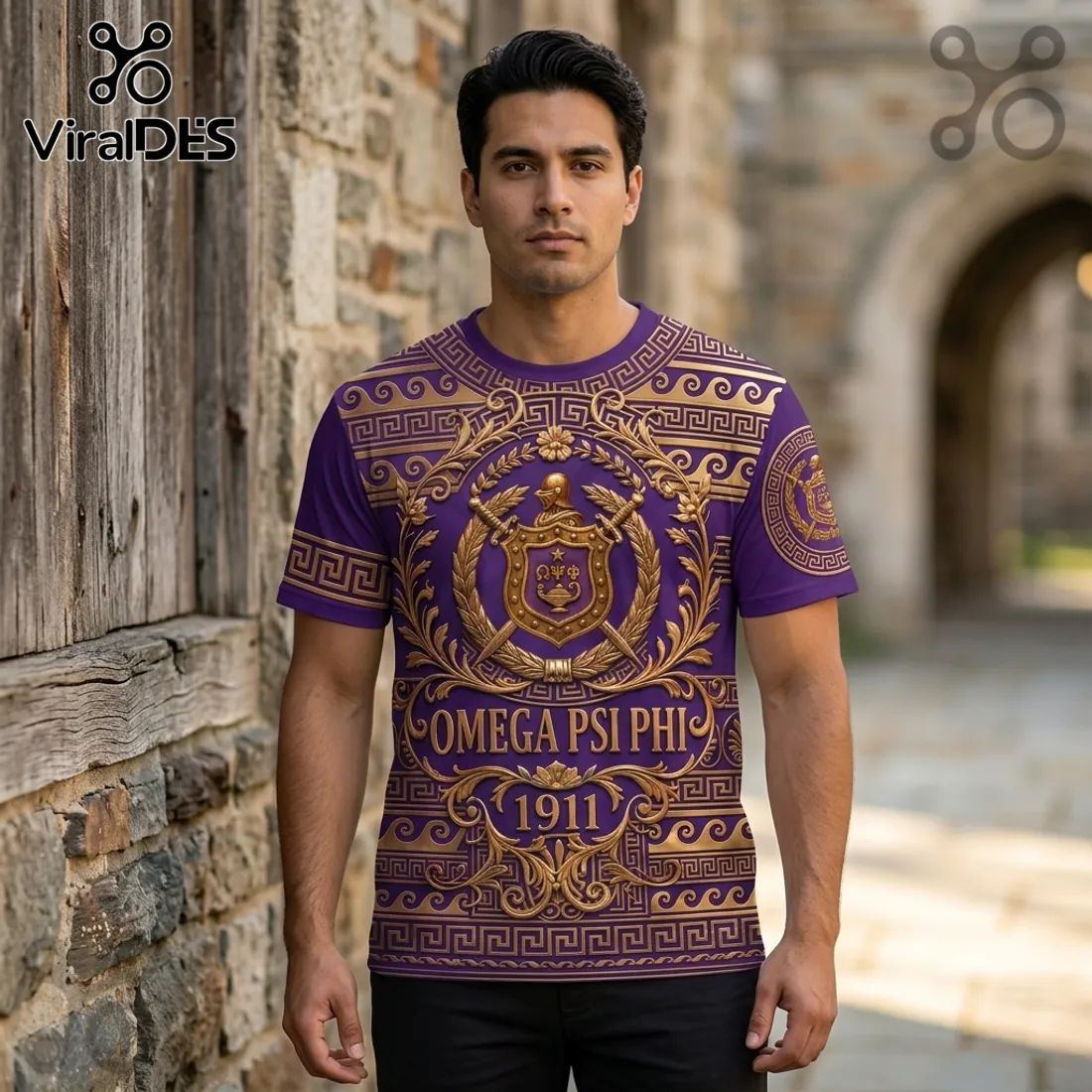 Omega Psi Phi 1911 Gold Greek Key Purple Shirt