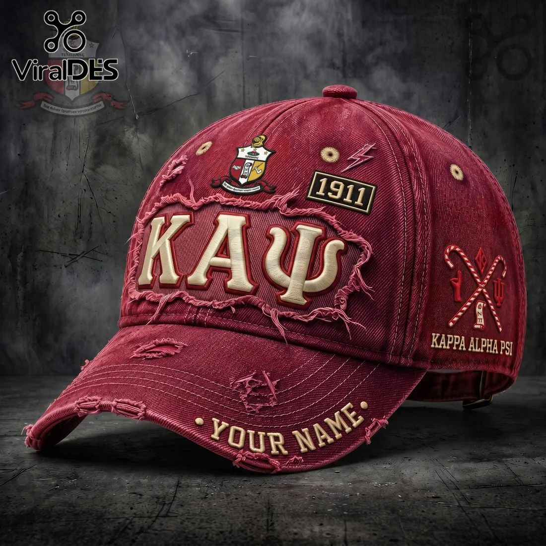 Kappa Alpha Psi 1911 Personalized Crimson Distressed Baseball Cap