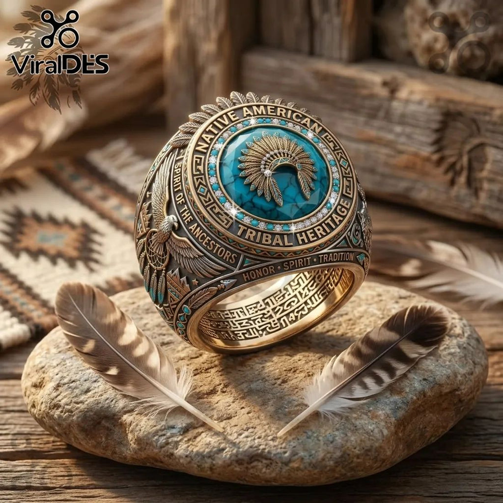 Native American Tribal Heritage Turquoise Headdress Spirit Ancestors Ring