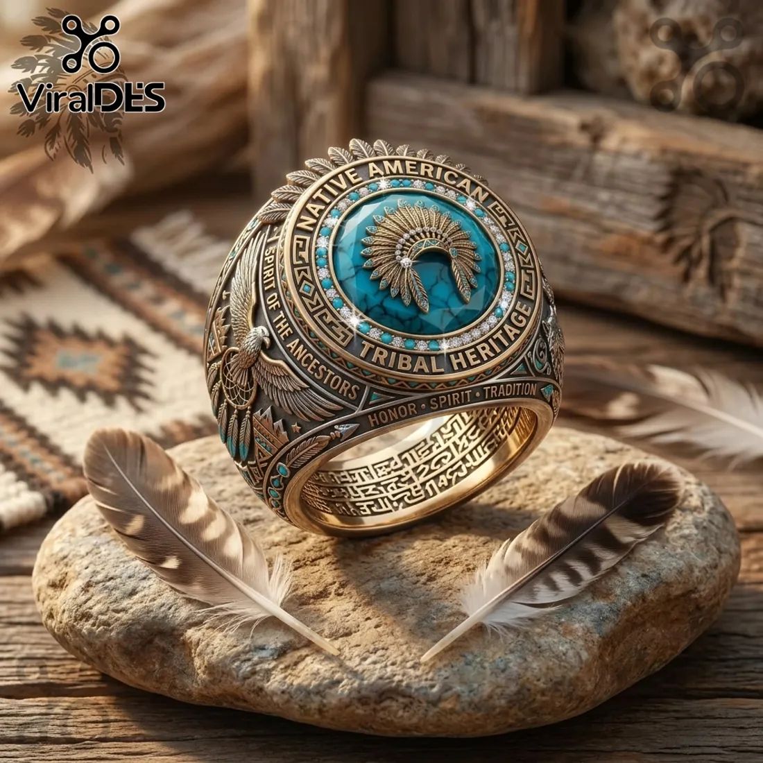 Native American Tribal Heritage Turquoise Headdress Spirit Ancestors Ring