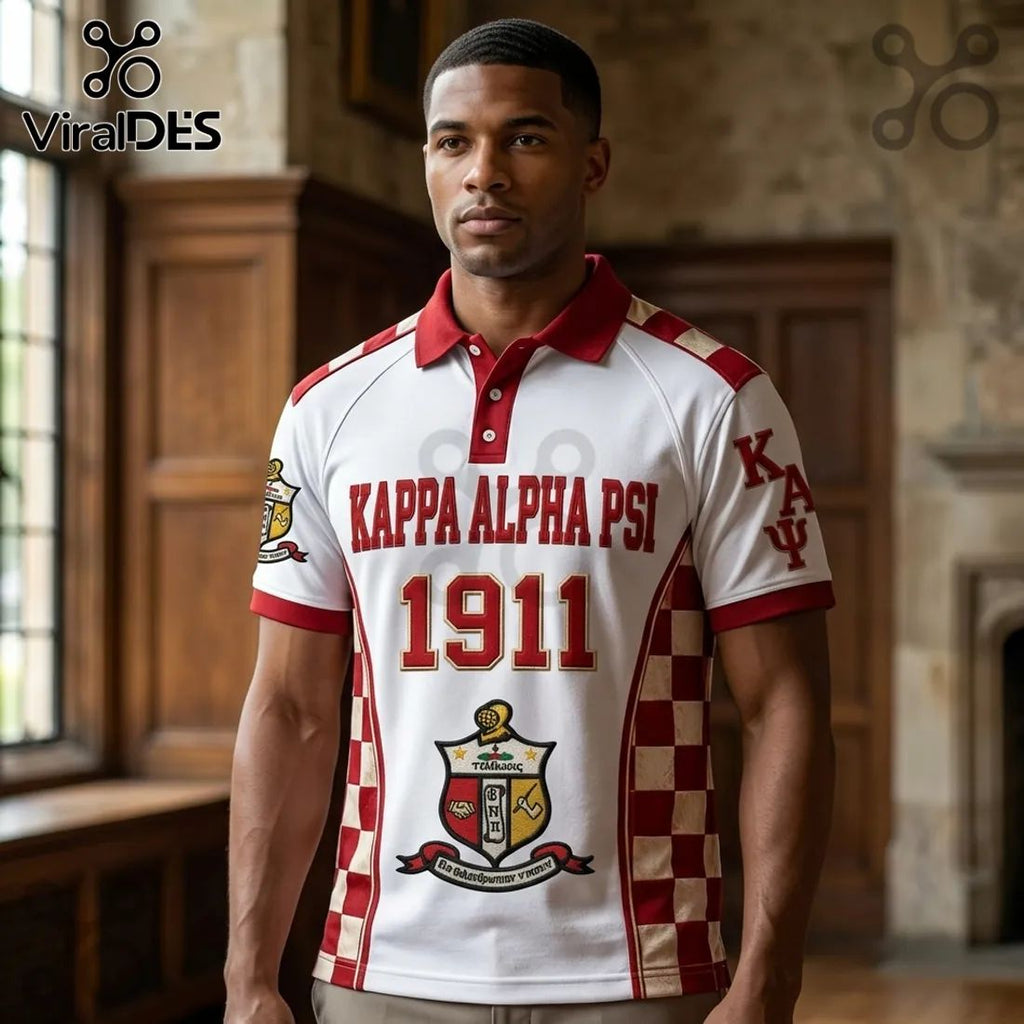 Kappa Alpha Psi 1911 Crest Red White Checkerboard Gift for Men Polo Shirt