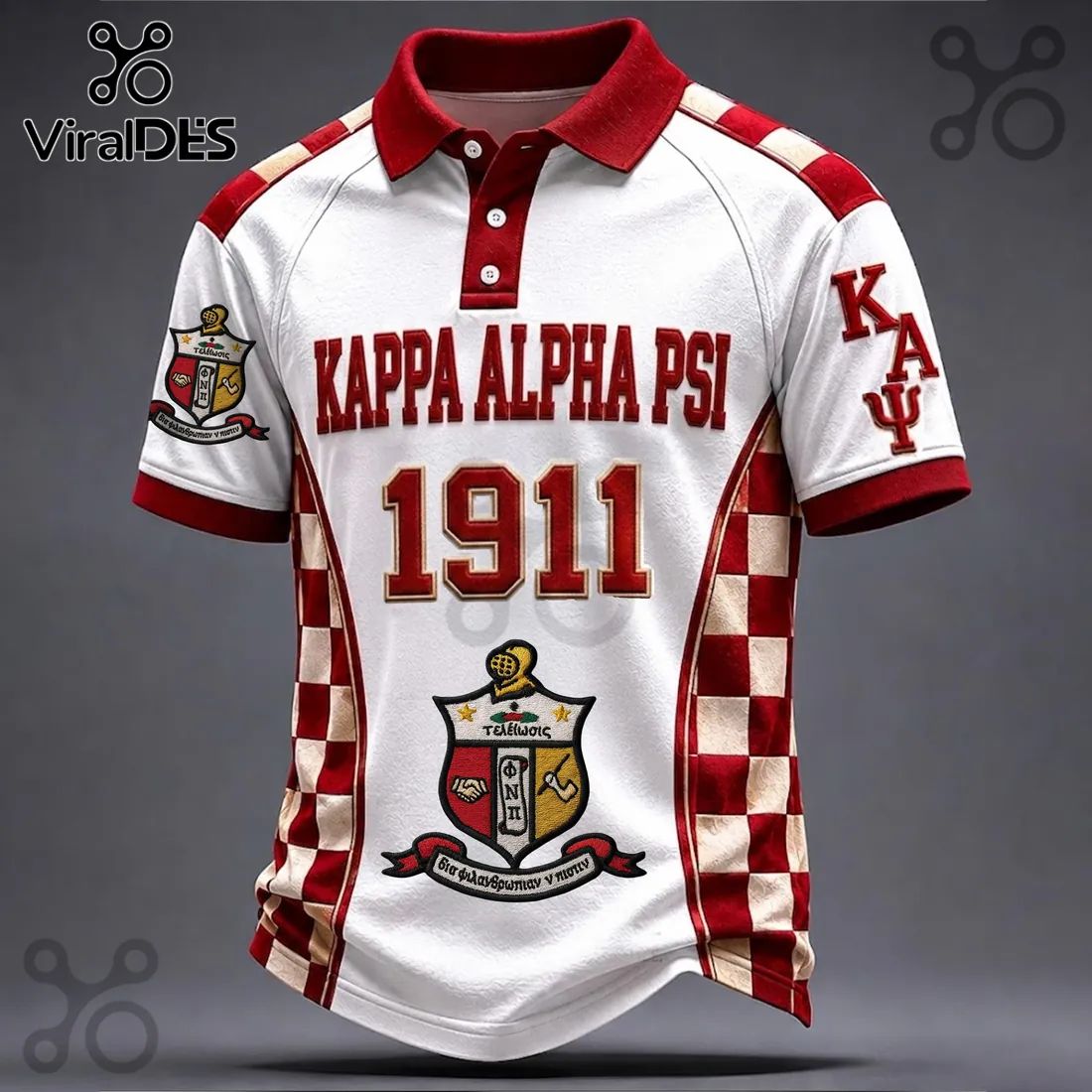 Kappa Alpha Psi 1911 Crest Red White Checkerboard Gift for Men Polo Shirt
