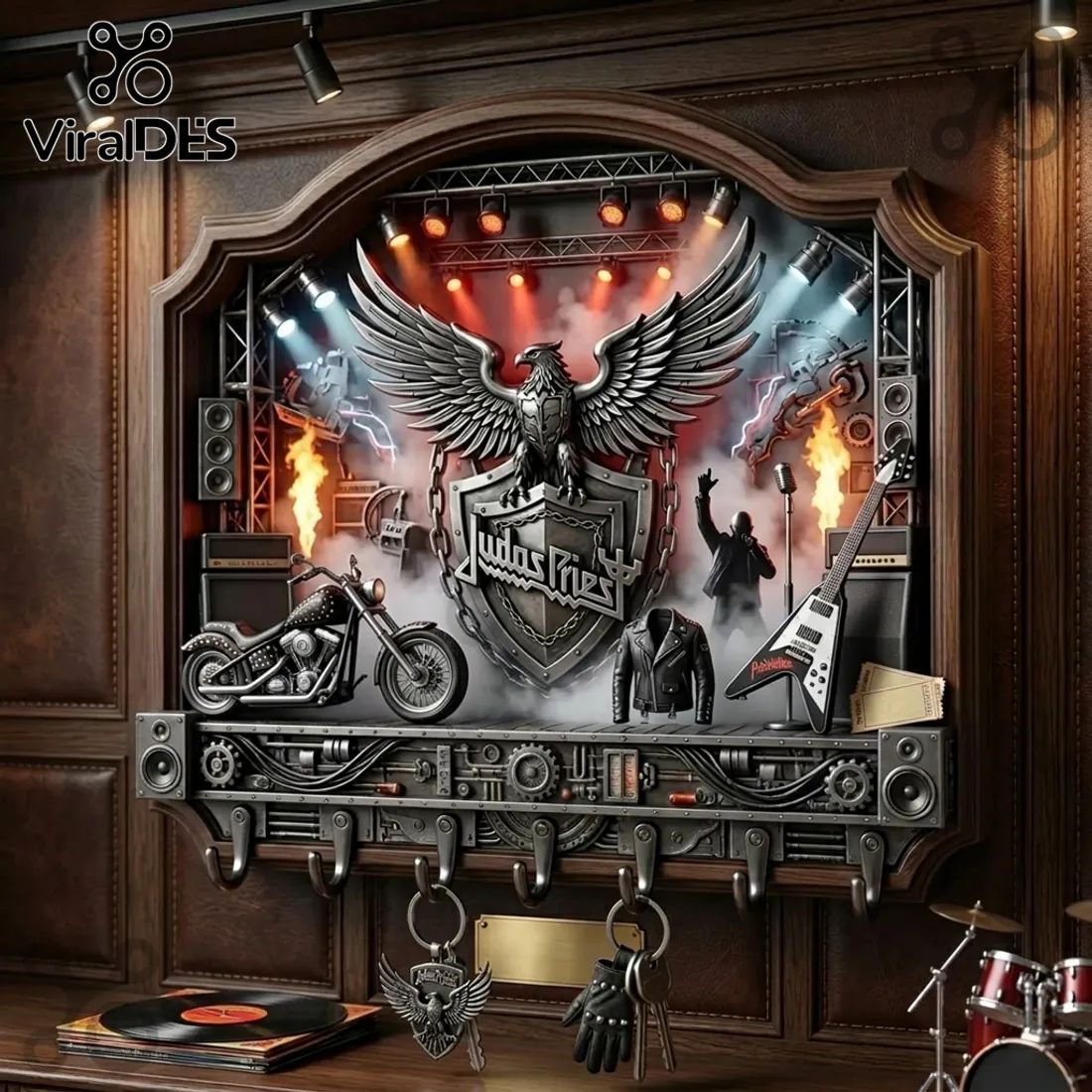 Judas Priest 3D Heavy Metal Concert Stage Biker Theme Wall Key Rack