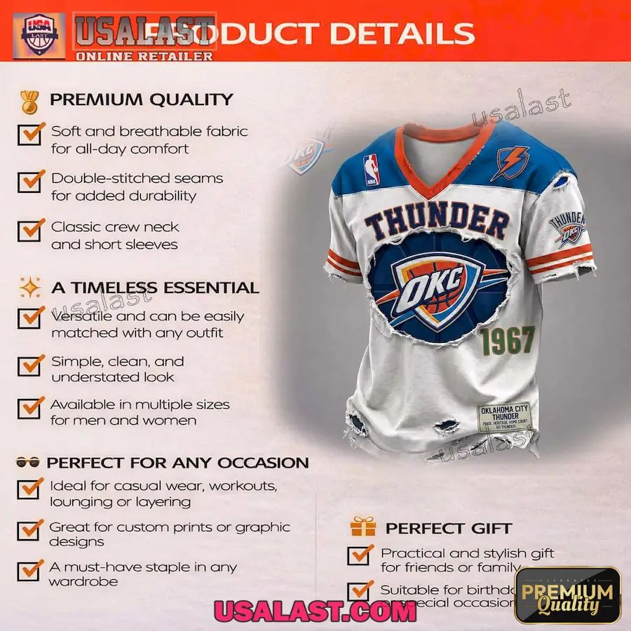 Oklahoma City Thunder Premium Printed V-Neck Shirt