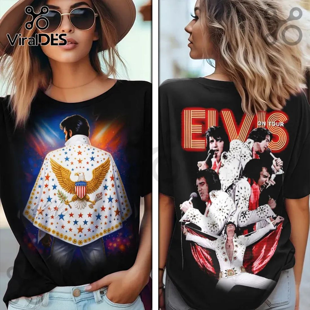 Elvis Presley The King Iconic 3D Concert Graphic Black T-Shirt
