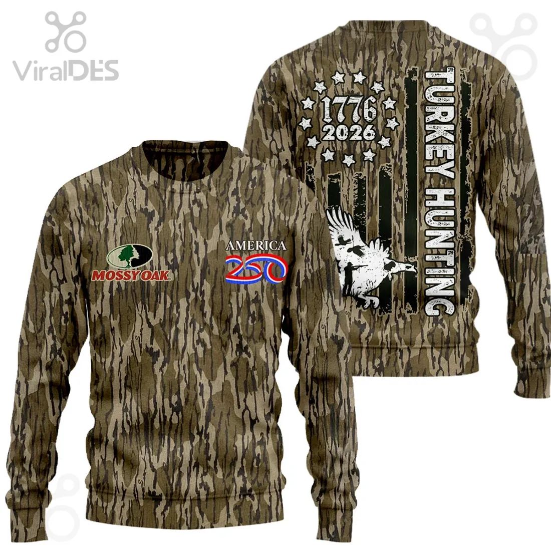 America 250th Anniversary Turkey Hunter Distressed Flag Camouflage T-Shirt