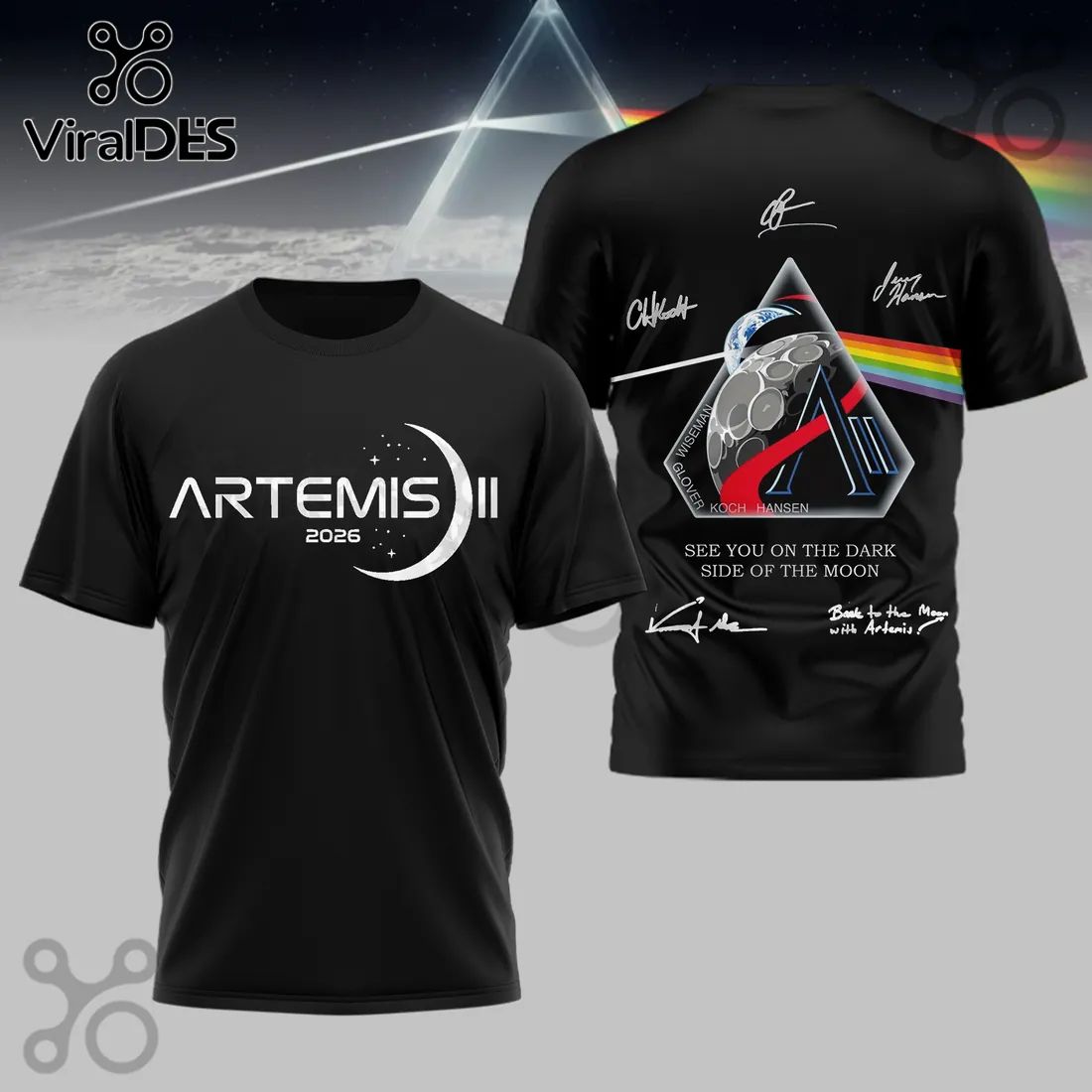Artemis II 2026 Crew Signatures Dark Side of Moon Space Mission Hoodie