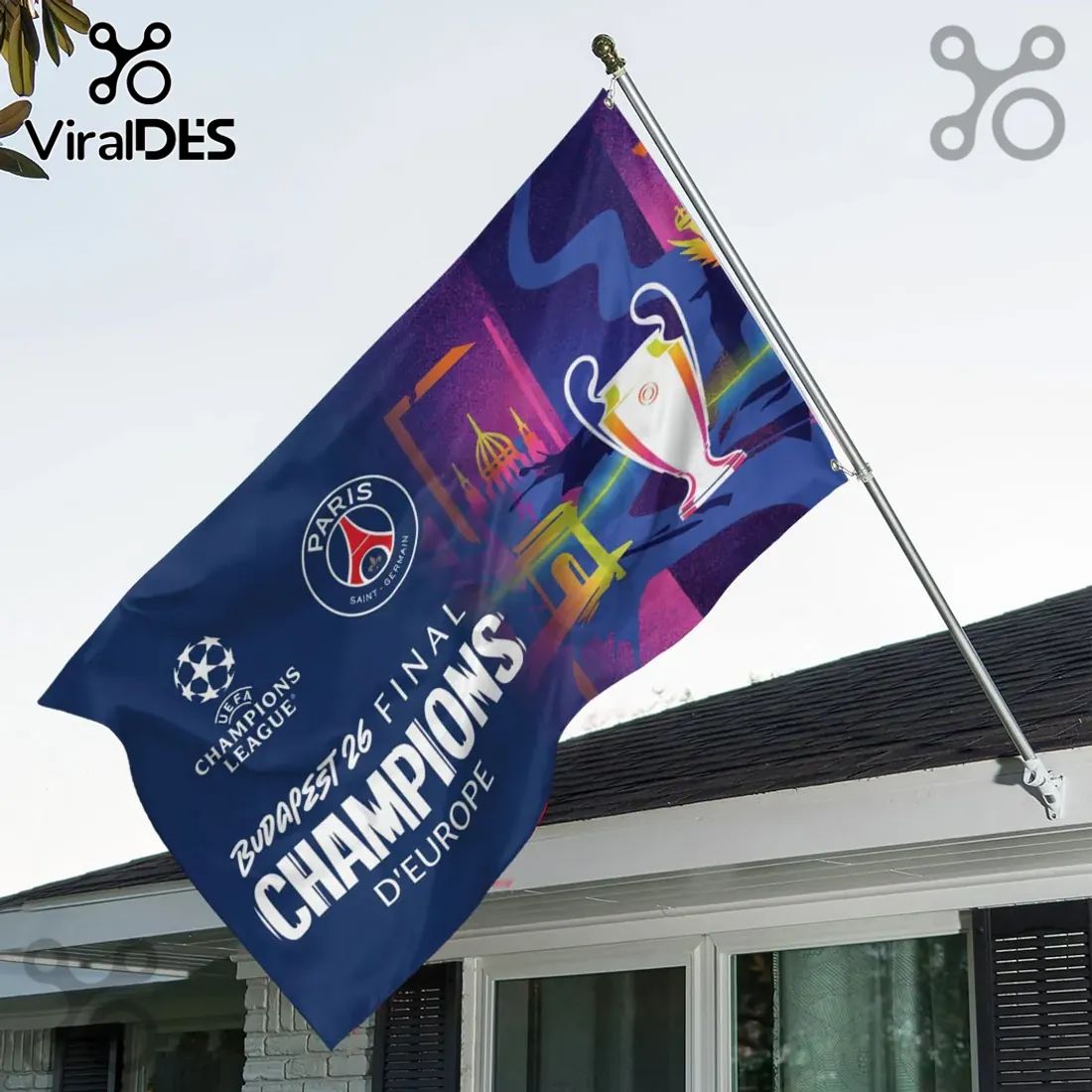 Paris Saint-Germain Champions of Europe Budapest House Flag