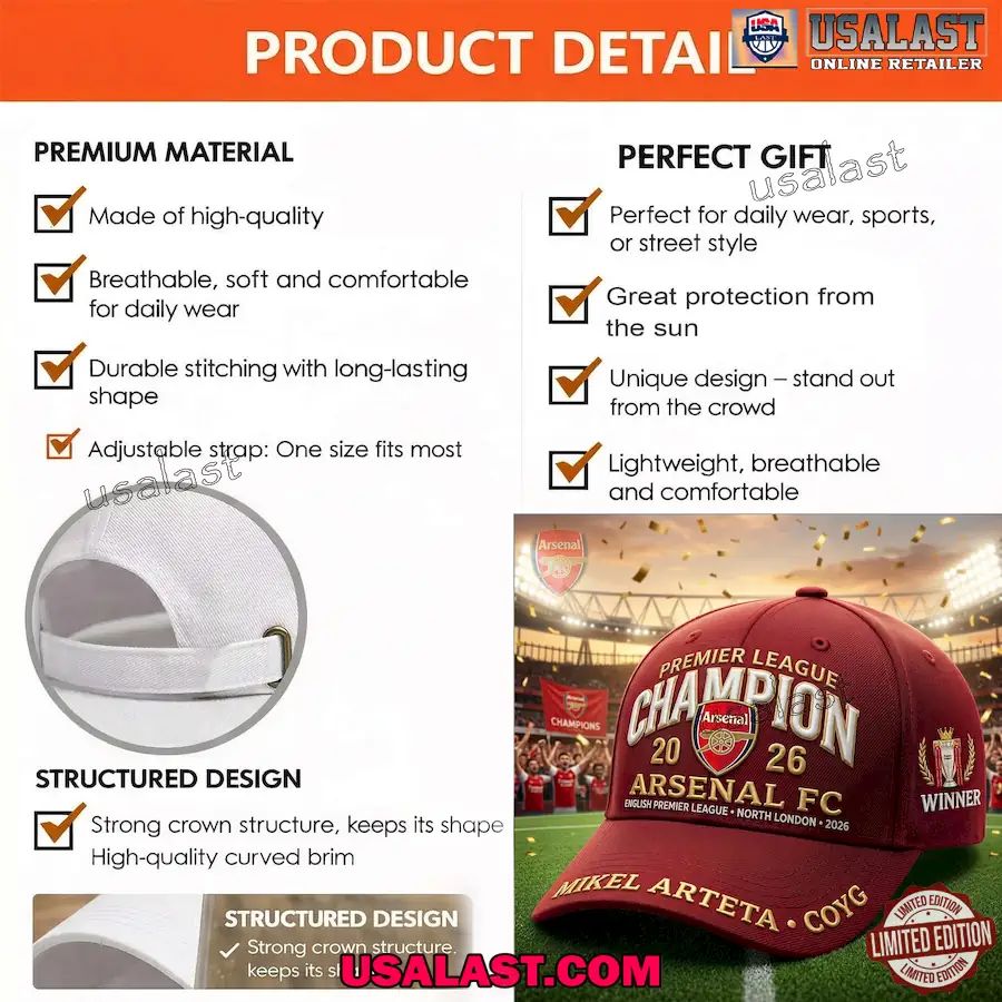 Arsenal FC Premier League Champions 2026 Baseball Cap