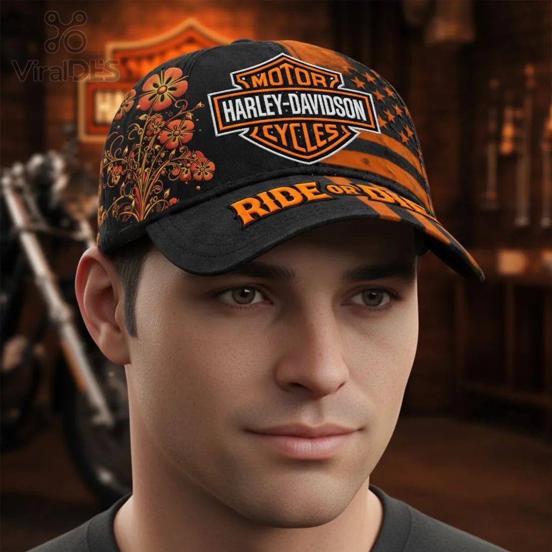Harley-Davidson Ride or Die Floral Stars Embroidered Baseball Cap