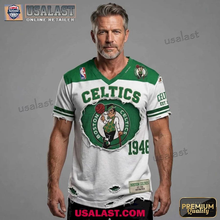 Boston Celtics Premium Printed V-Neck Tee Shirt