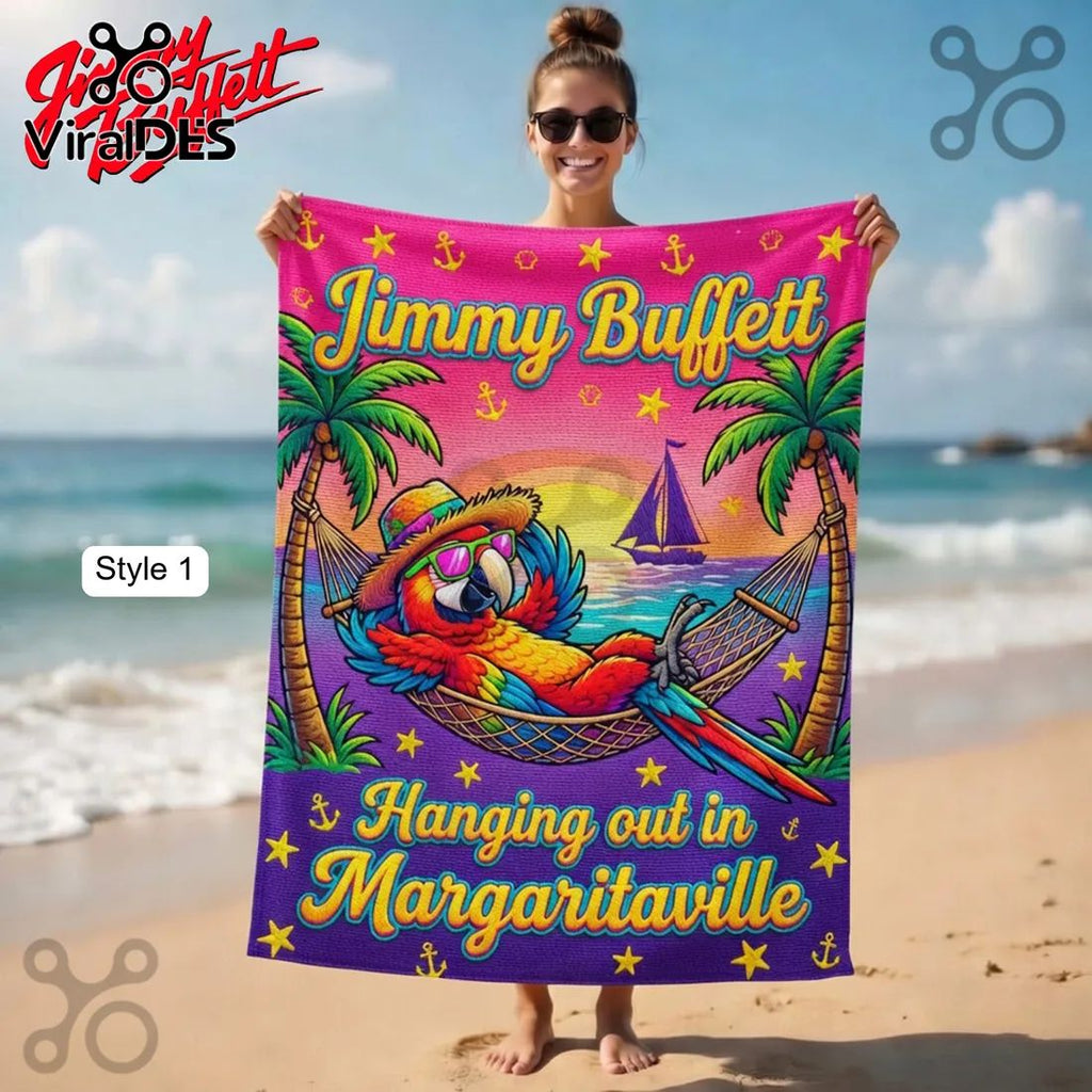 Jimmy Buffett Margaritaville Parrot Hammock Tropical Summer Beach Towel