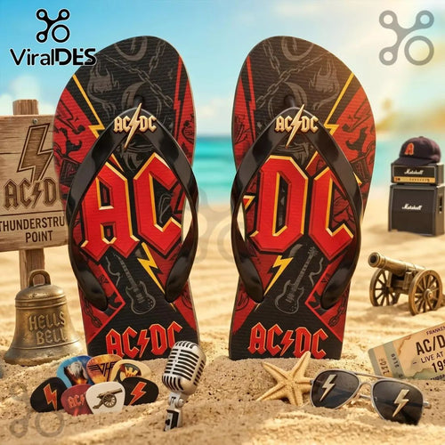 AC/DC Classic Rock Band Black & Red Lightning Summer Beach Flip-flops