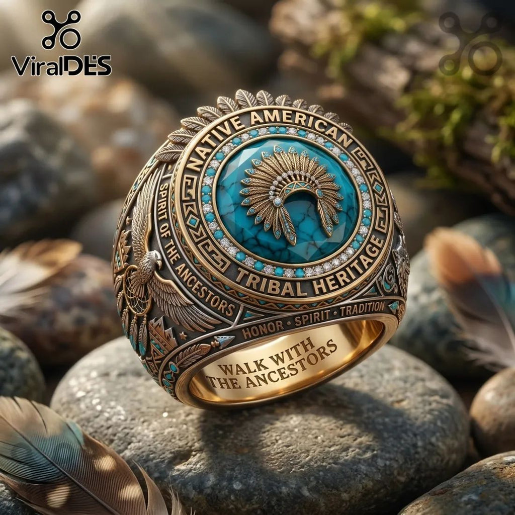Native American Tribal Heritage Turquoise Headdress Spirit Ancestors Ring