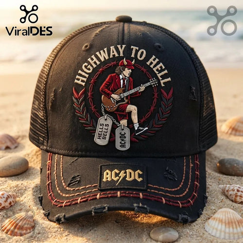 AC/DC Highway to Hell Angus Young Distressed Baseball Cap
