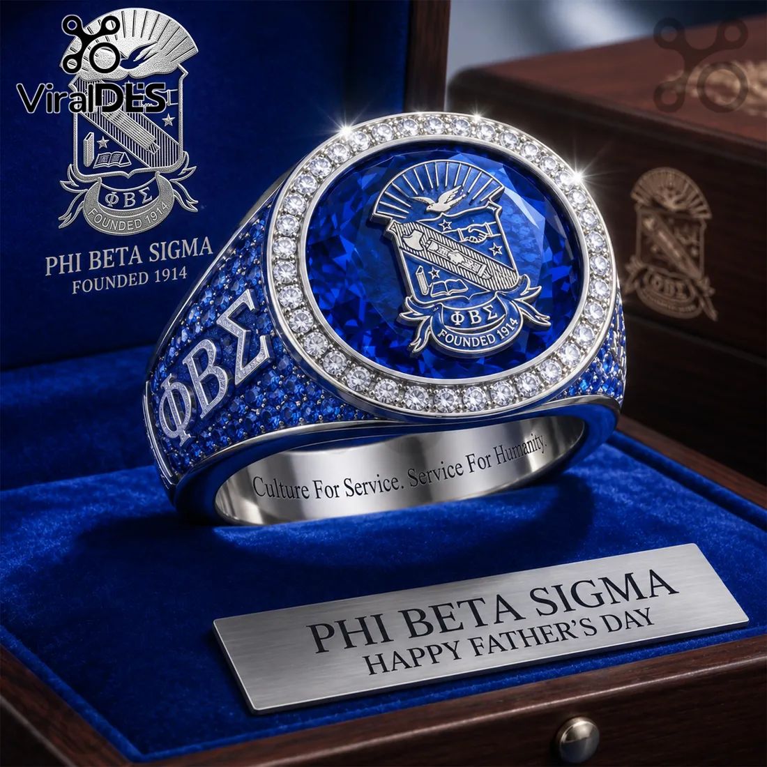 ΦΒΣ Phi Beta Sigma Premium Blue Gemstone Father’s Day Gift Ring