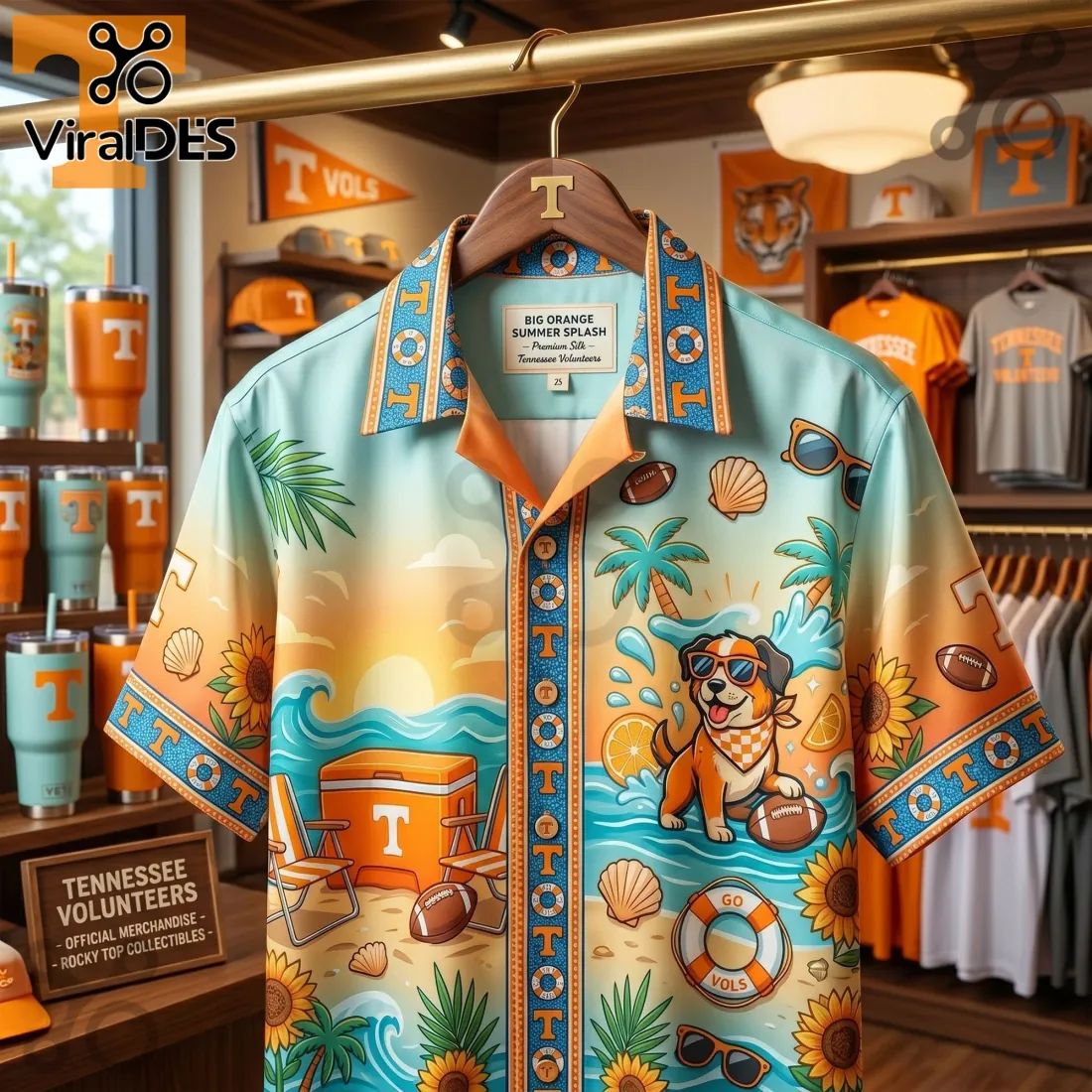Tennessee Volunteers Big Orange Summer Splash Beach Dog Hawaiian Shirt