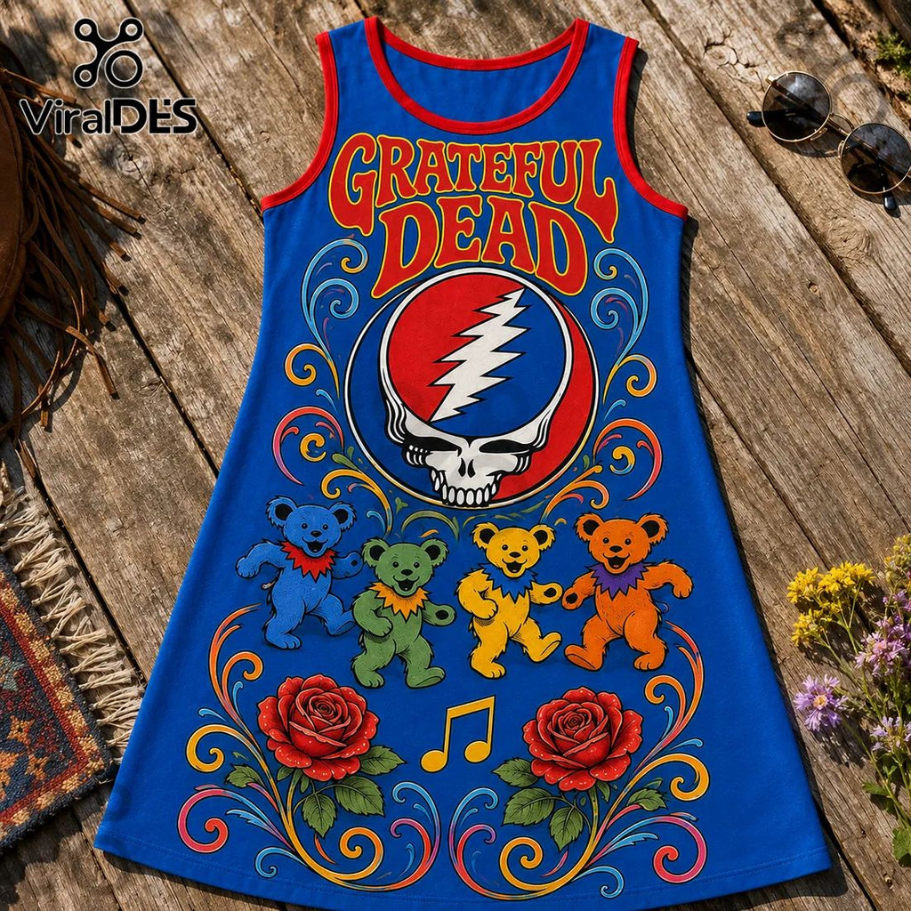 Grateful Dead Dancing Bears Blue Grad Dress