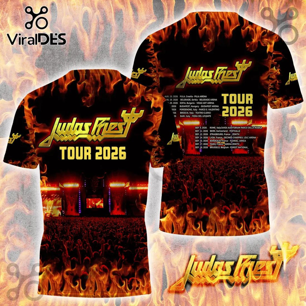 Judas Priest Tour 2026 Flame Concert Graphic T-Shirt