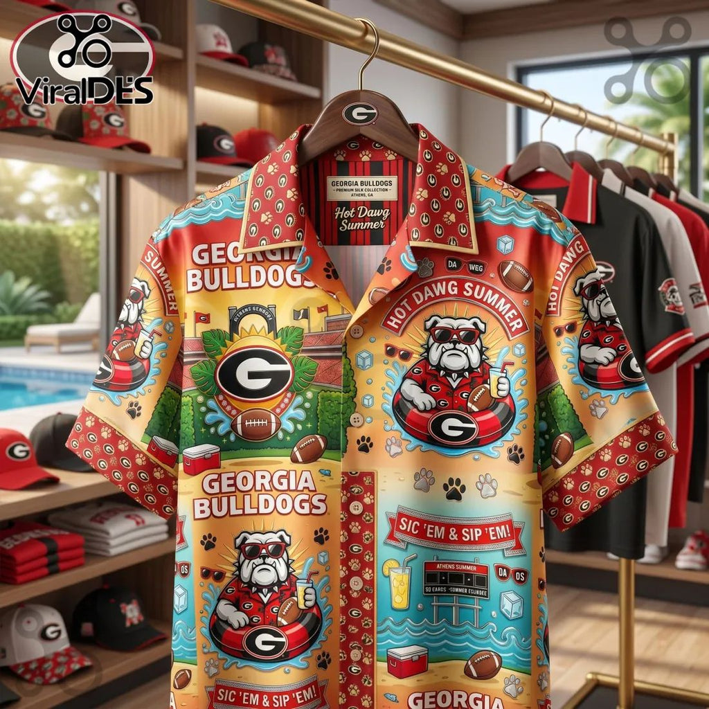 Georgia Bulldogs Hot Dawg Summer Premium Silk Hawaiian Shirt