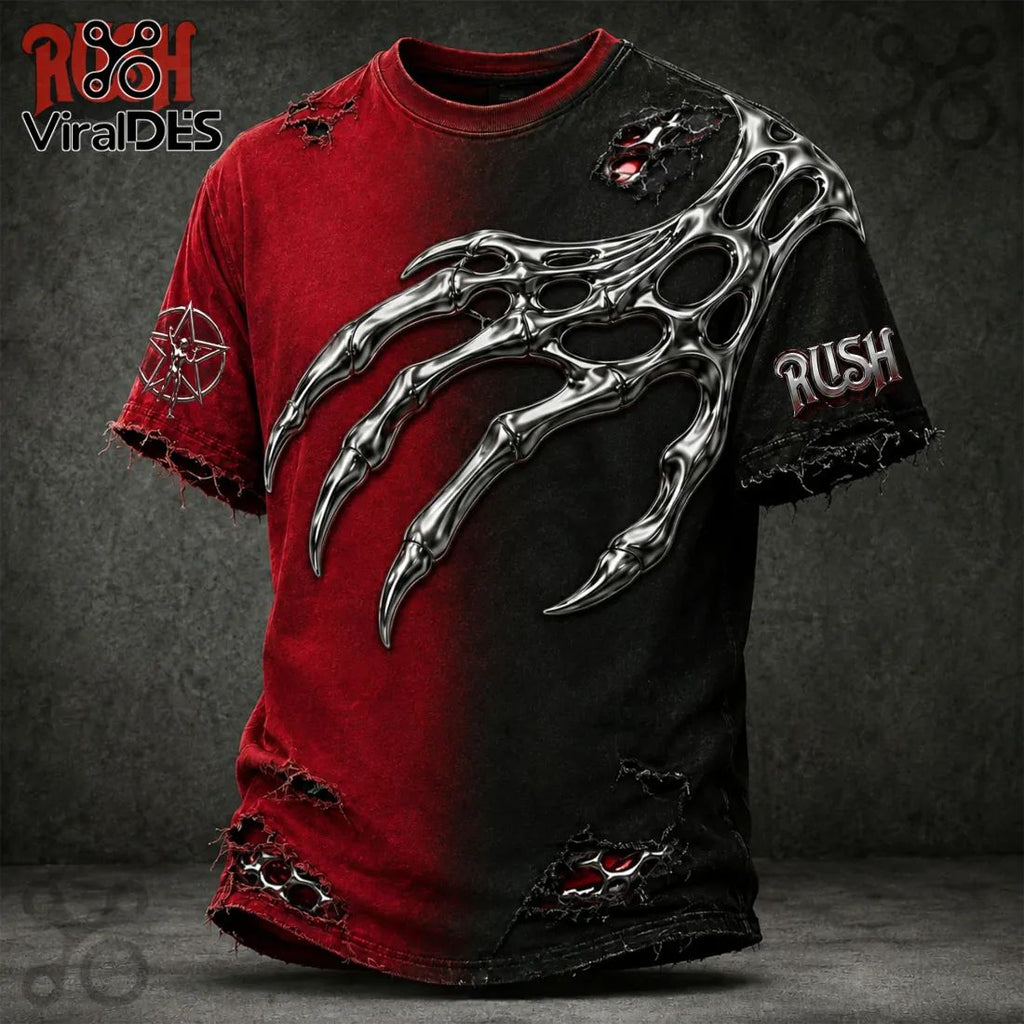 Rush Rock Band Red Black Distressed Premium Athletic T-Shirt