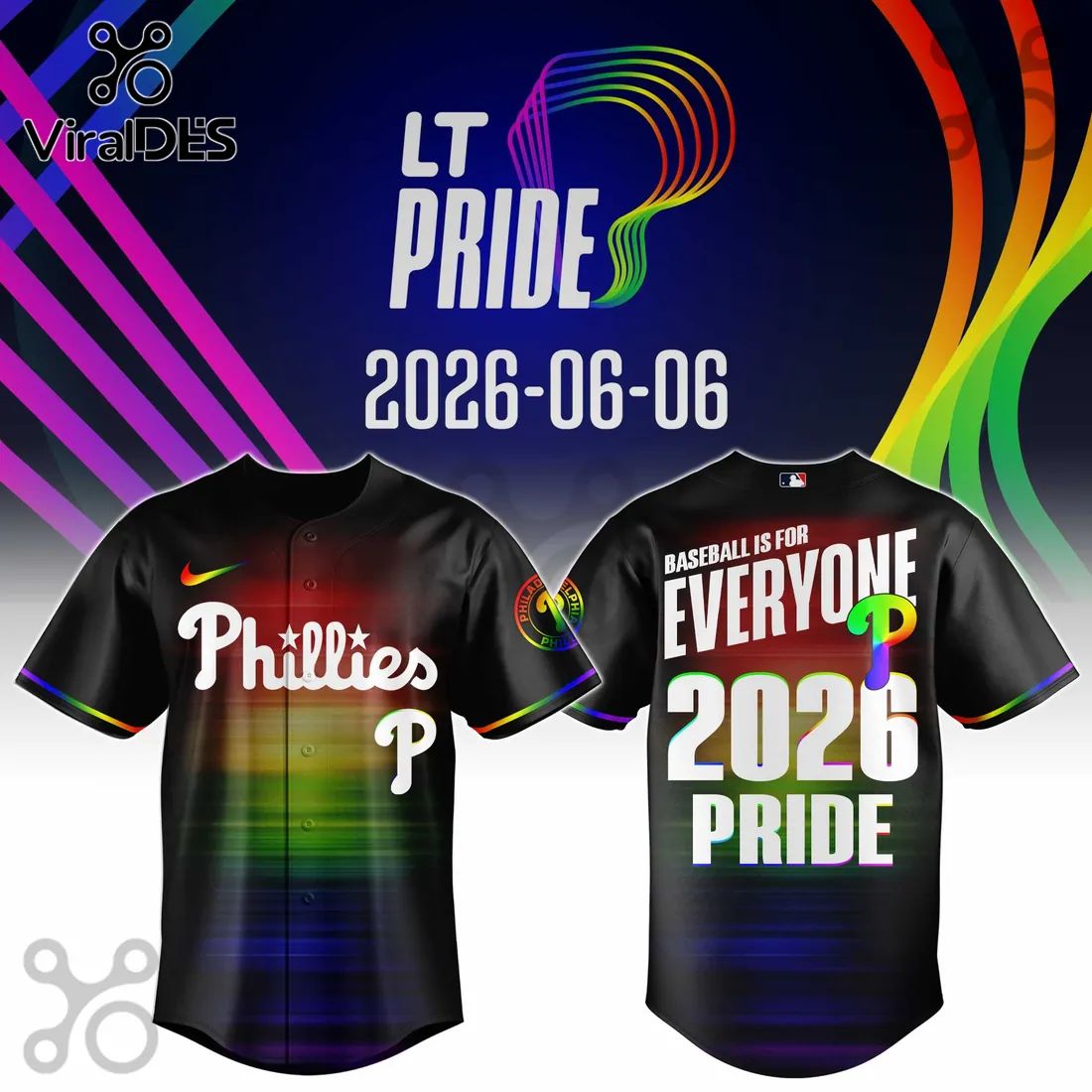 Philadelphia Phillies 2026 Black Rainbow Pride 2026 Baseball Jersey